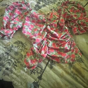 Playful Peach Boutique Floral Blouse - Pink and Green